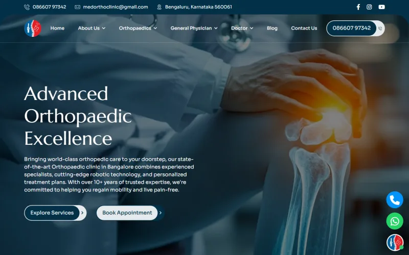 MedOrtho Clinic website home page, built by Brand Elite