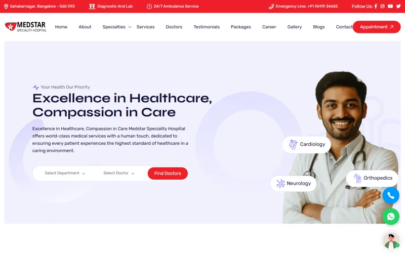 Medstar Speciality Hospital website home page, built by Brand Elite