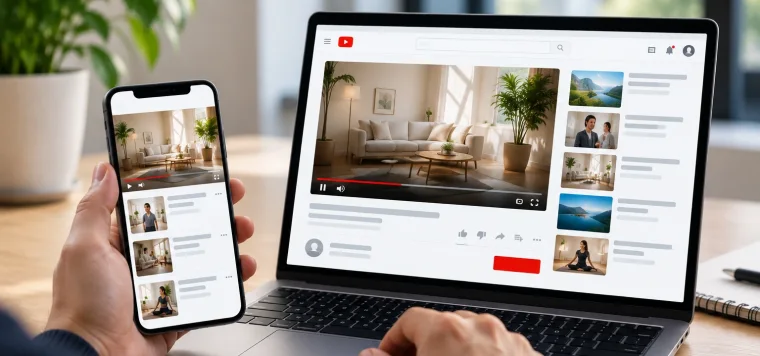 YouTube video ad playing on a laptop and a phone